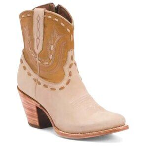 LUCCHESE Bone/tan Leather Side Zip Western Booties Size 9